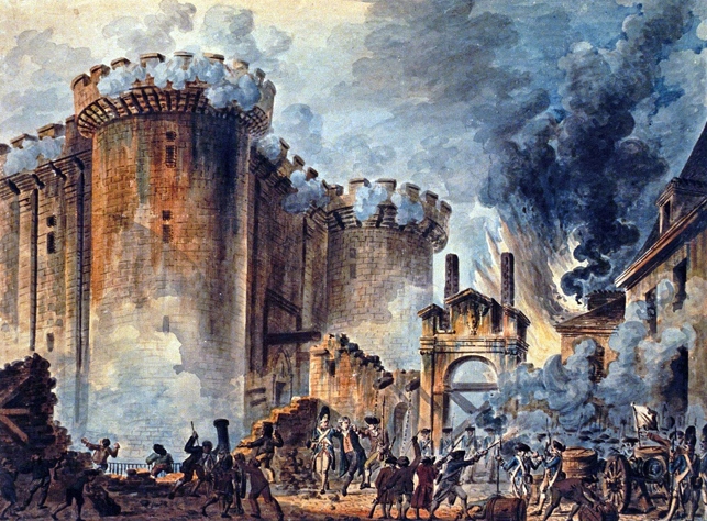 ▲ 프랑스 대혁명 당시 바스티유 감옥 습격을 그린 작품(장 피에르 루이 로랑 휴엘, 1789년)
