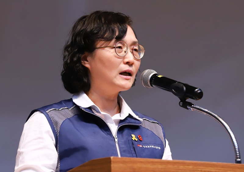 ▲ 김수미 여성할당 부위원장 후보가 연설하고 있다.
