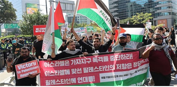10월 11일 서울 청계광장 인근에서 열린 팔레스타인 연대 집회